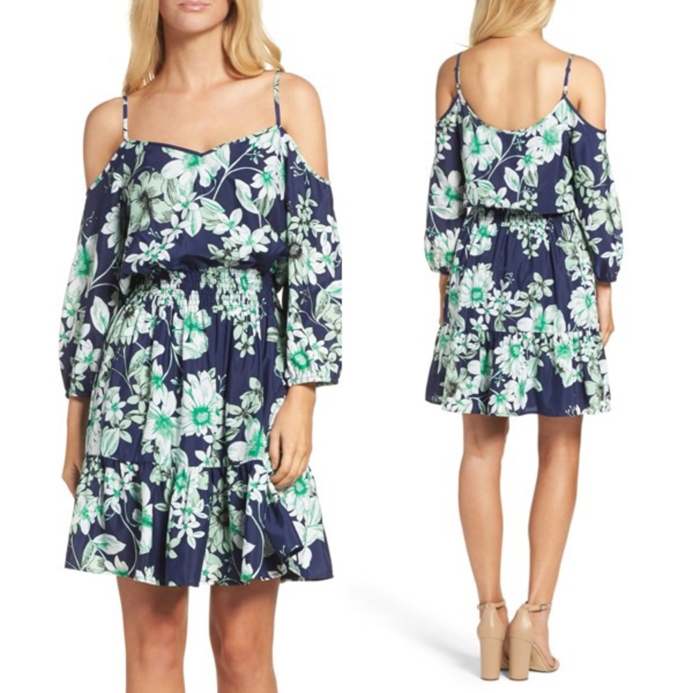 Eliza J Fit & Flare Cold Shoulder Floral Dress